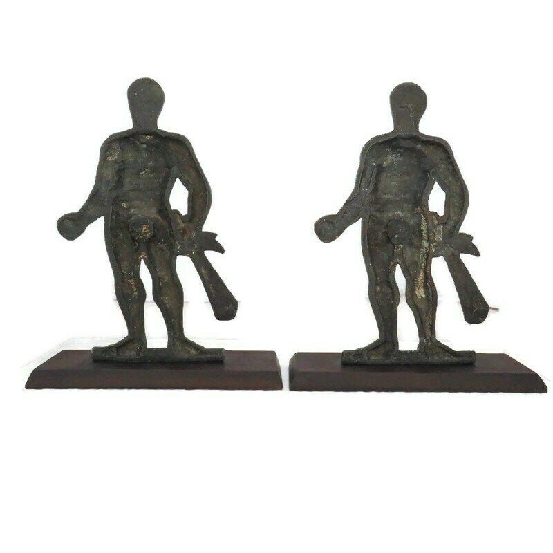 photo for sale Antique Metal Cast Figures Of Hercules From The Tampion Big Guns Of Hms Hercules Mounted On Bakelite Bases , Antique Ship's Memorabilia