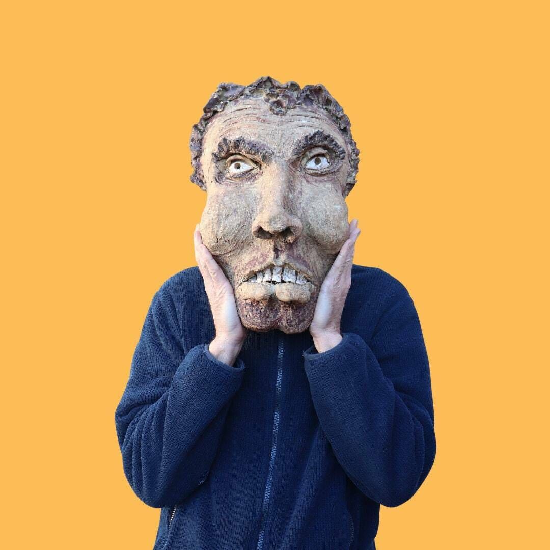 Large Grotesque Male Face Sculpture Mask 16'' H.Bizarre Ugly Face Sculpture photo furniture