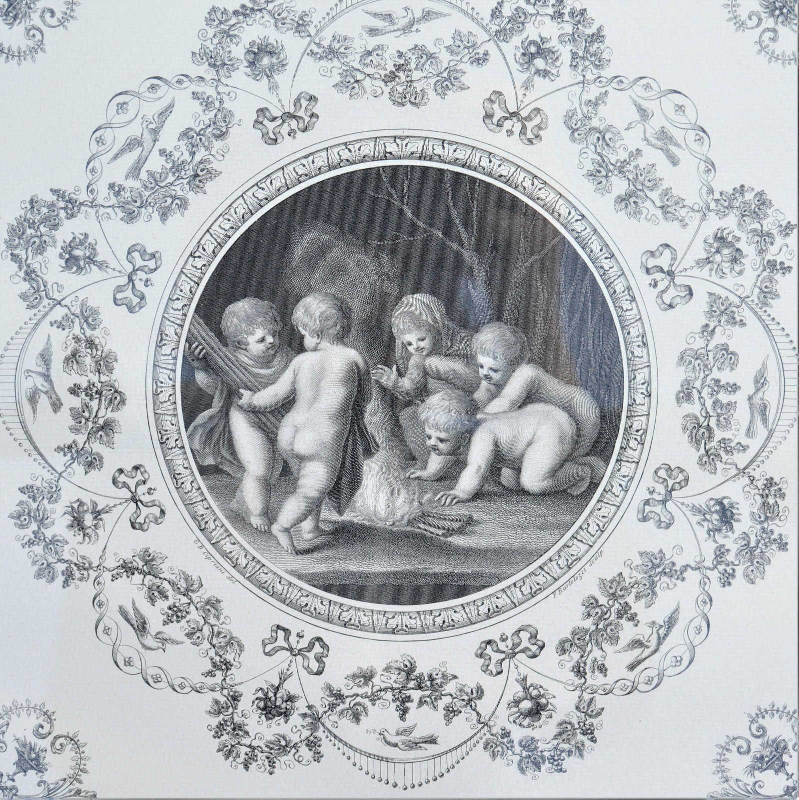 Golden Framed Francesco Bartolozzi After Cipriani Stiple Engraving Of Cherubs  Puti C 1785, Neoclassical Wall Decor. photo furniture