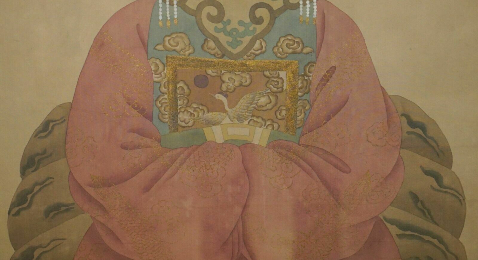 Large Pair Of 133x78cm Antique Chinese Ancestral Portraits With Gold Borders photo buy