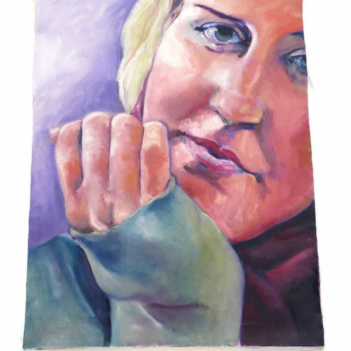 Large Expressionist Oil Portrait Painting Of A Lady By Artist Phil Turner  Unstretched Canvas photo furniture