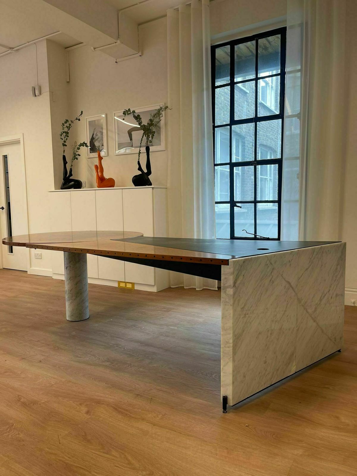 Postmodern Carrara Marble & Burl Wood Writing Desk Italian 1980s photo Furniture