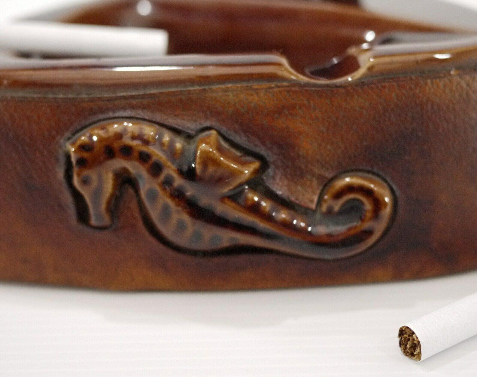 photo furniture Antique French Ceramic Ashtray With Leather Case