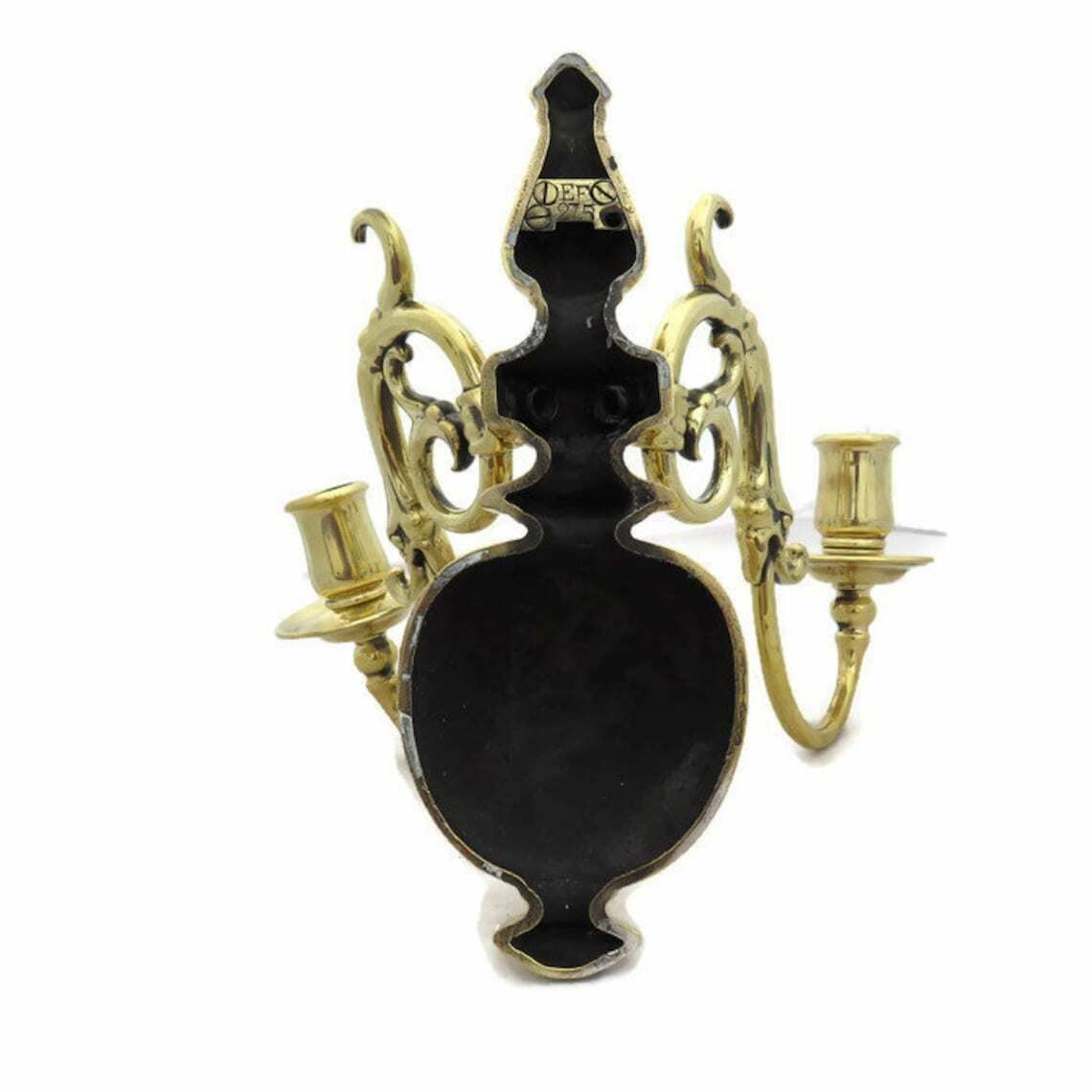 Antique Brass Wall Mounted Candle Holder With Mythical Sea Creature Design 2 Arms By Harcourts Made In England photo vintage