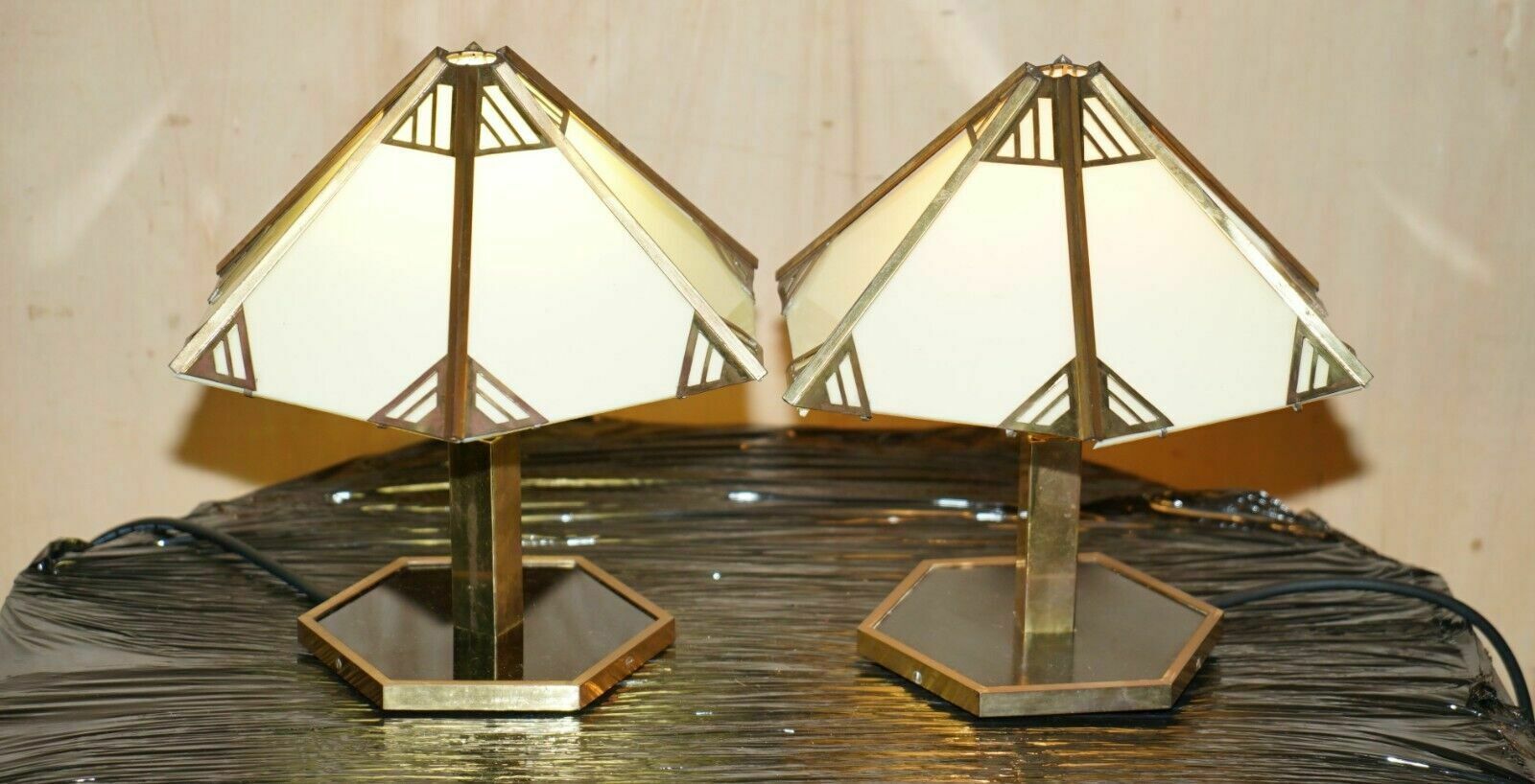 Stunning Pair Of Italian Circa 1930's Brass & Lucite Table Lamps Fully Restored photo furniture