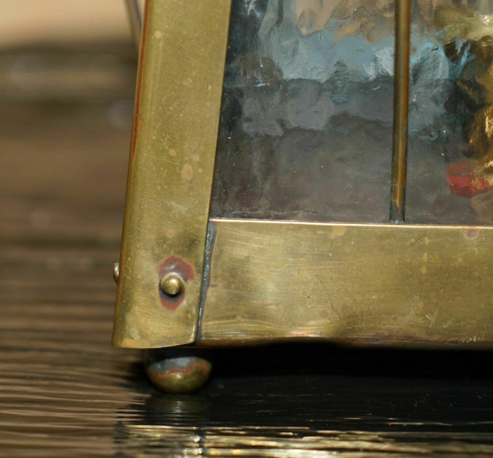 photo vinterior Antique Art Neouve Brass And Frosted Glass Hanging Lantern Or Table Lamp