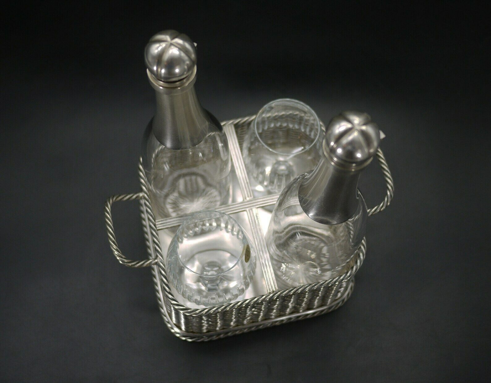Victorian Silver Plated Decanter Set In Basket With Glasses photo Home Decor