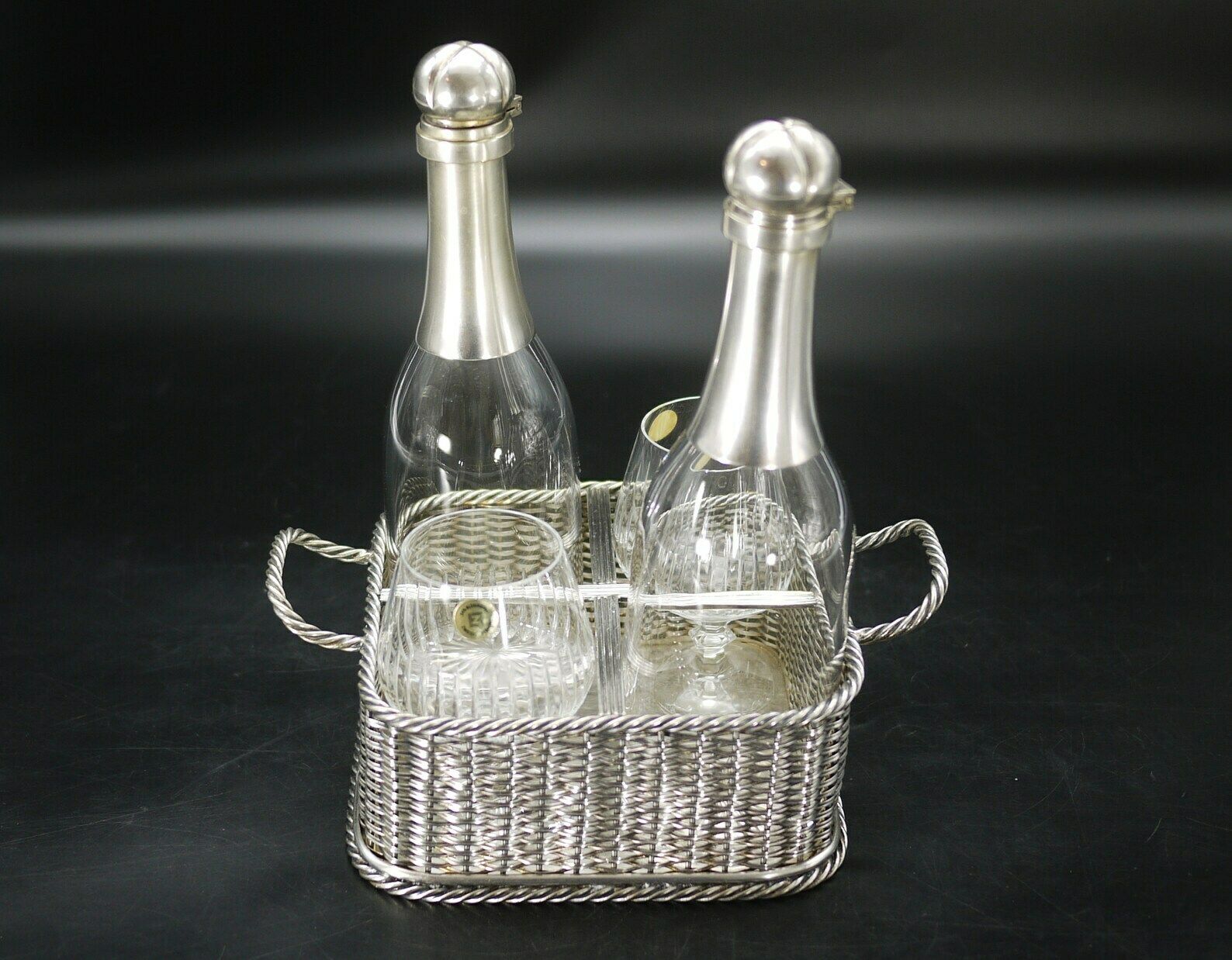 Victorian Silver Plated Decanter Set In Basket With Glasses photo 1680.0