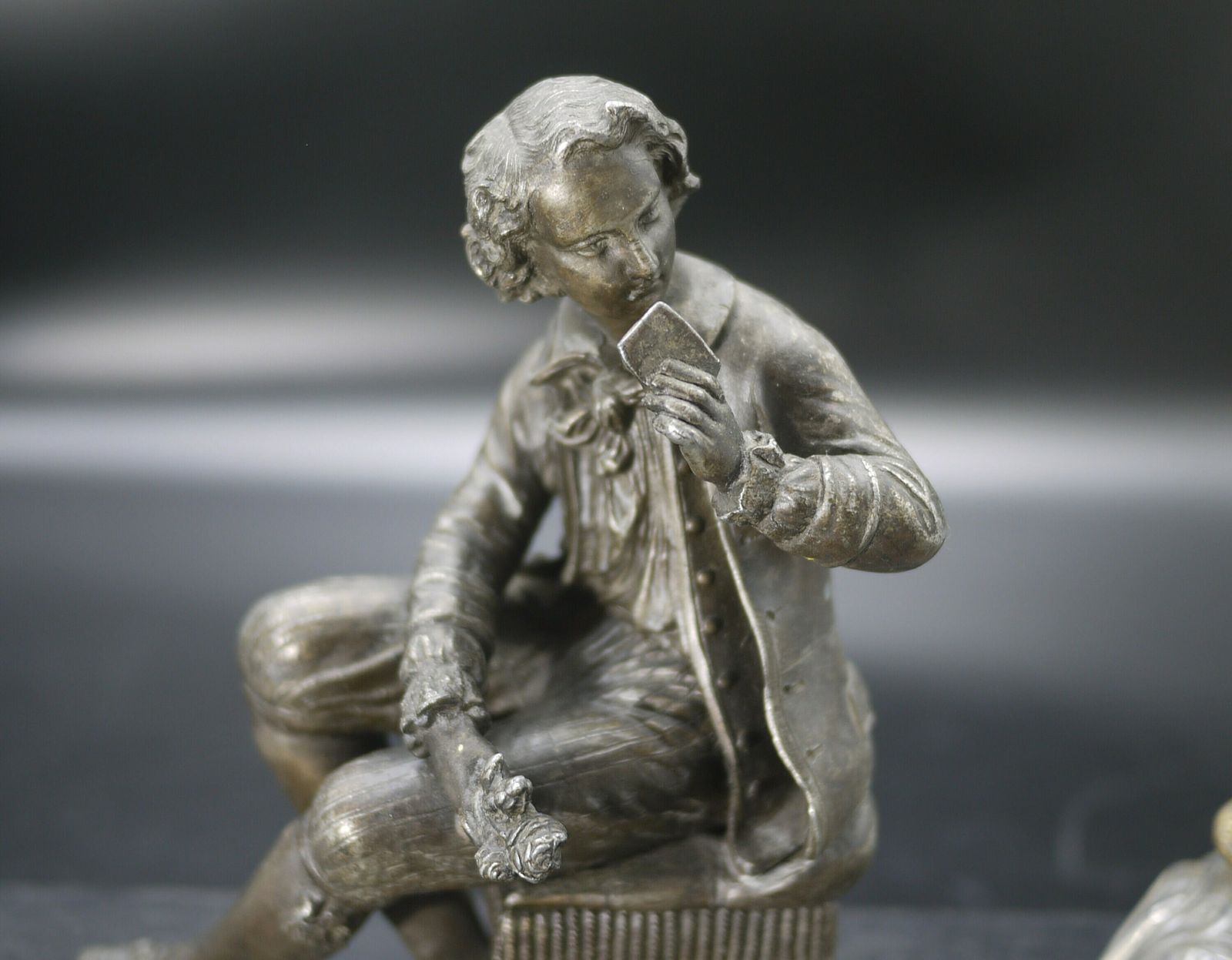 Antique French Double Figural Inkwell On Wood Base photo 434.0