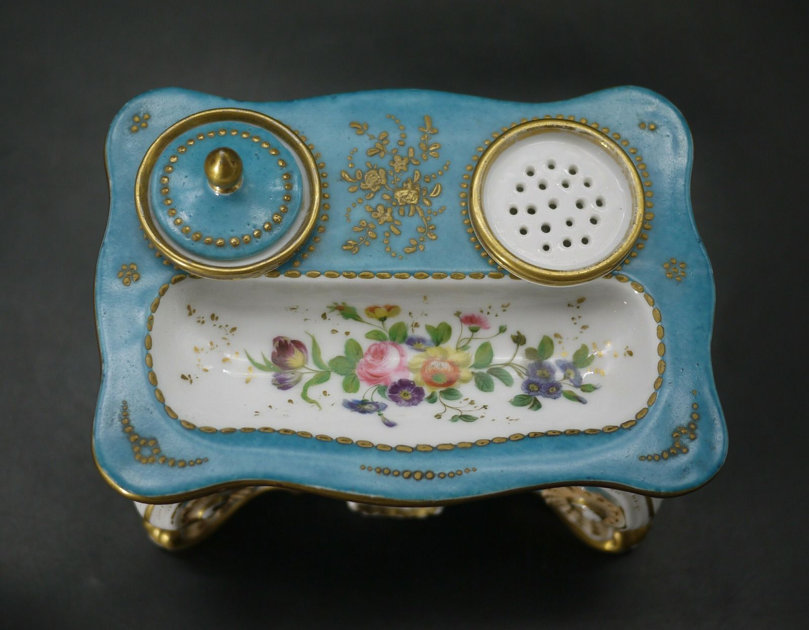 Antique Old Paris Porcelain Inkwell Sander Stand photo for sale