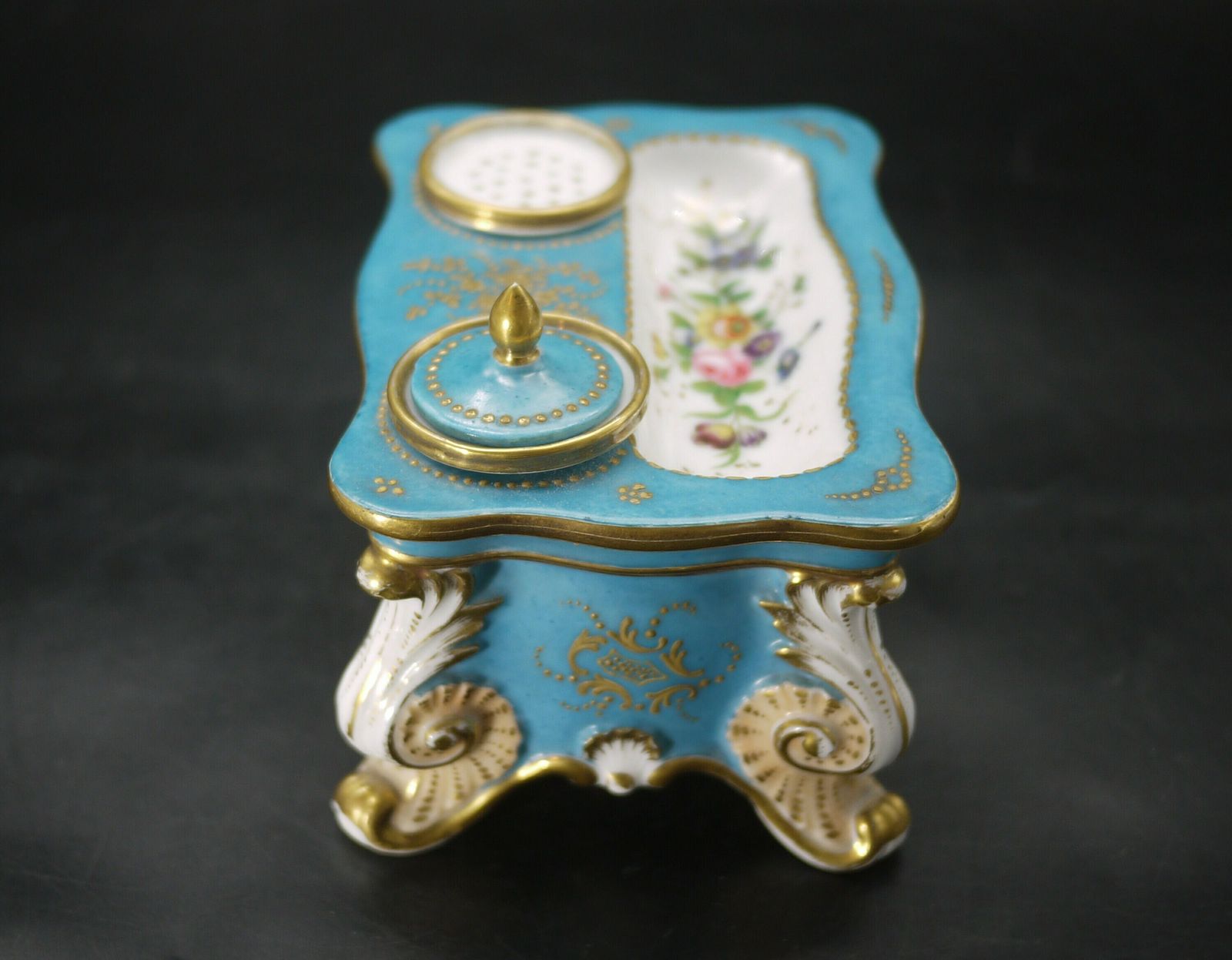 Antique Old Paris Porcelain Inkwell Sander Stand photo 375.0