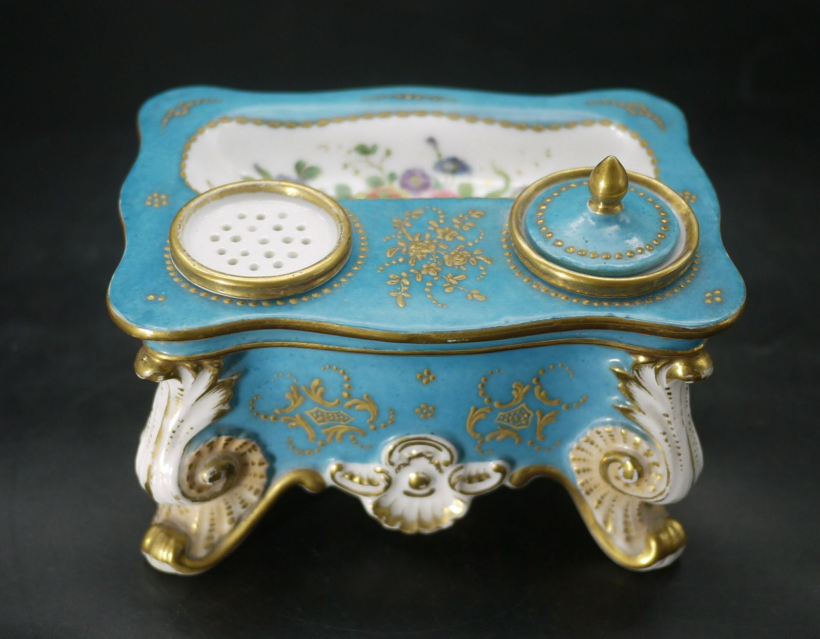 Antique Old Paris Porcelain Inkwell Sander Stand photo buy