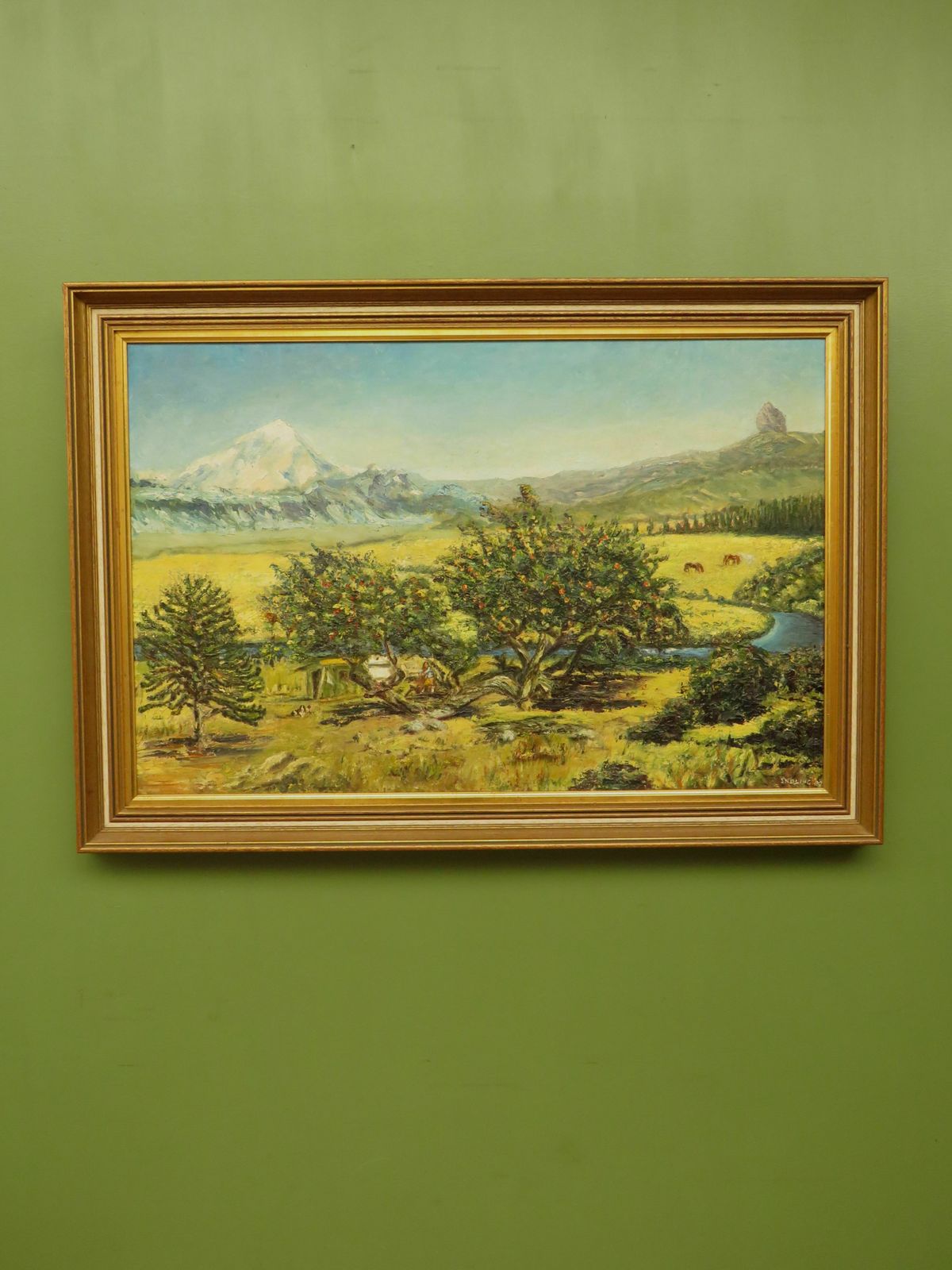Art Vintage Framed Oil On Board, Argentina, Provincia Del Neuquen, 1989 photo