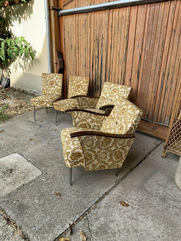 Bauhaus Style Steel And Wood Club Chairs, 1940s, Set Of 4 photo for sale