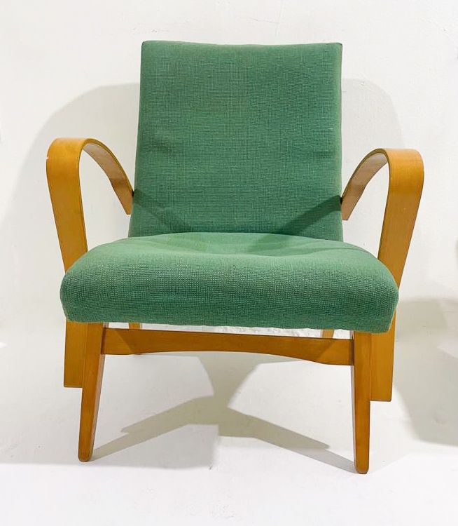 Mid Century Modern Pair Of Amarchairs, Green Upholstery, Czech, 1950s photo Furniture