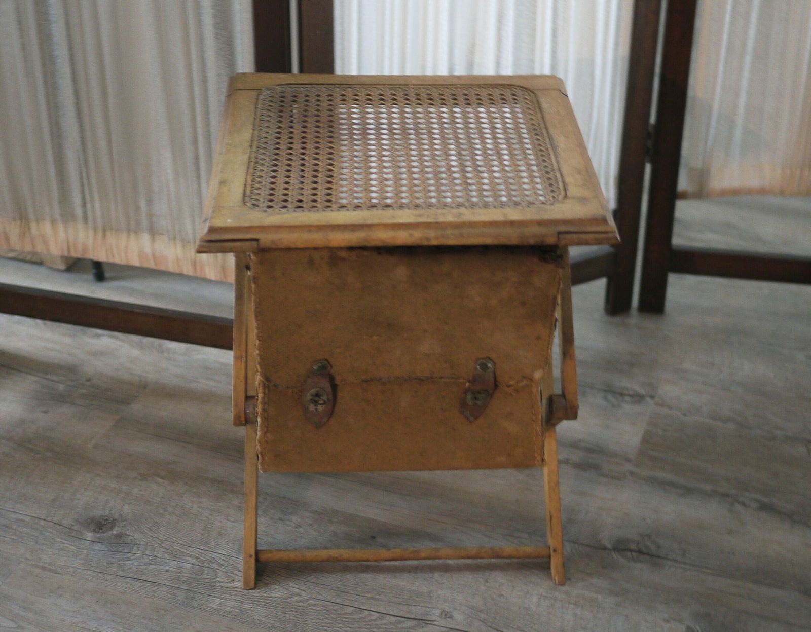 Antique French Artist Stool With Satchel For Painter photo furniture