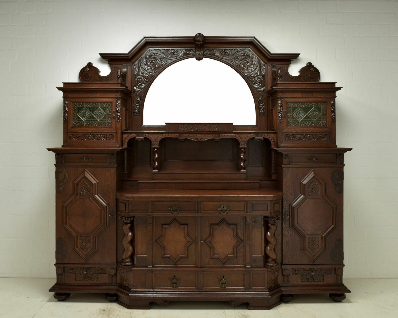 Antique! Xxl Buffet Cabinet Restored Art Nouveau / Historicism Oak Credenza photo furniture