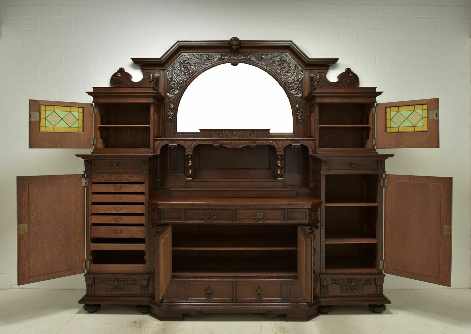 Antique! Xxl Buffet Cabinet Restored Art Nouveau / Historicism Oak Credenza photo for sale