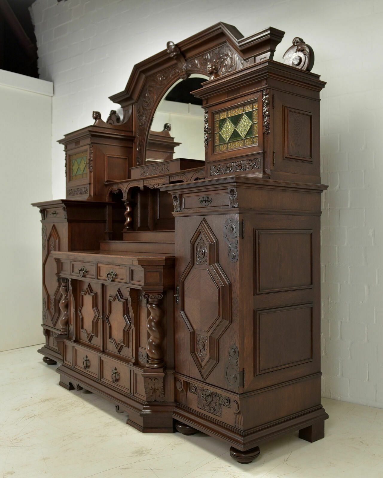 5032.0 Antique! Xxl Buffet Cabinet Restored Art Nouveau / Historicism Oak Credenza photo