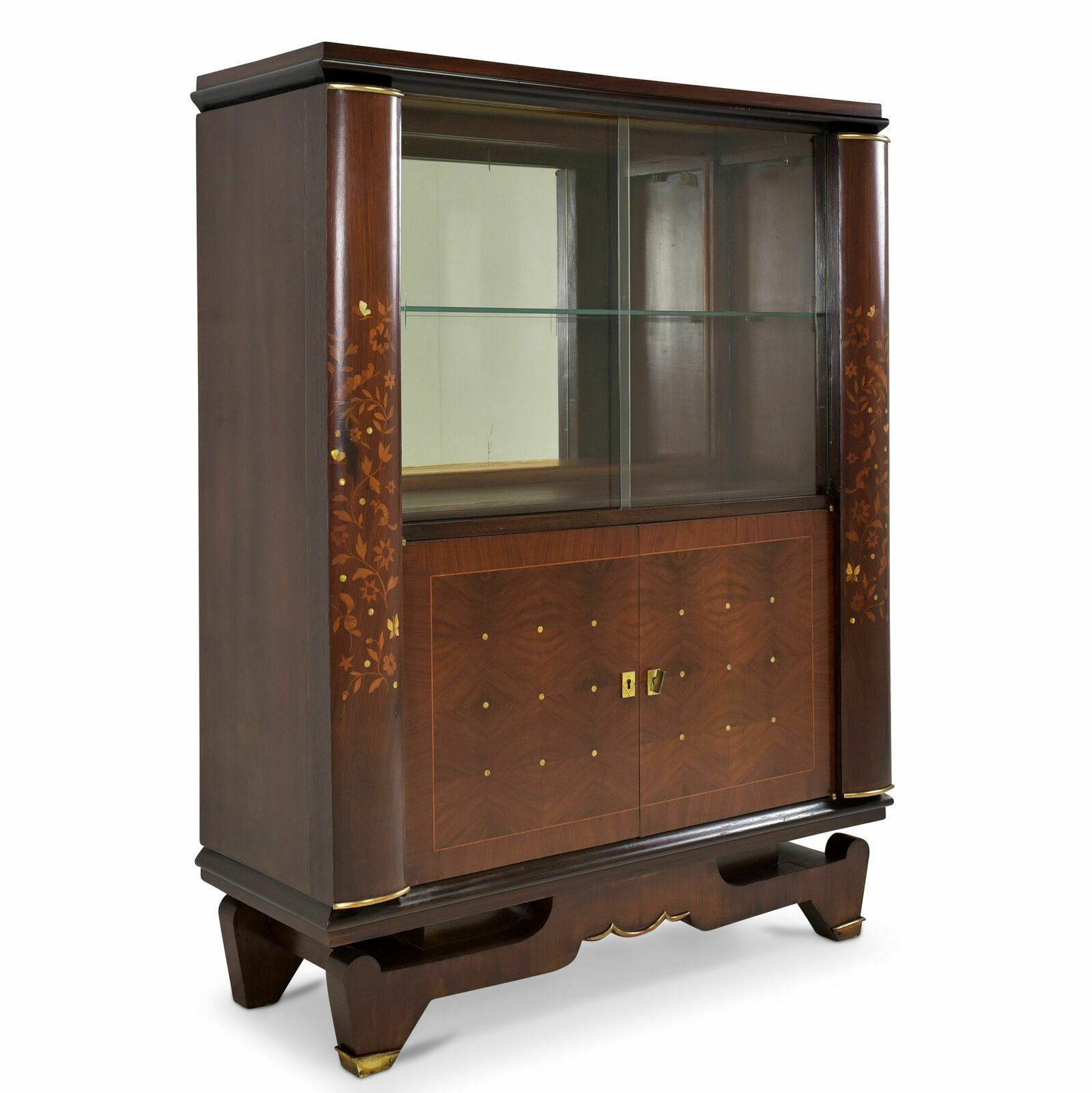 Antique! Display Cabinet Restored Jules Leleu Art Deco Bar Cabinet Mahogany France