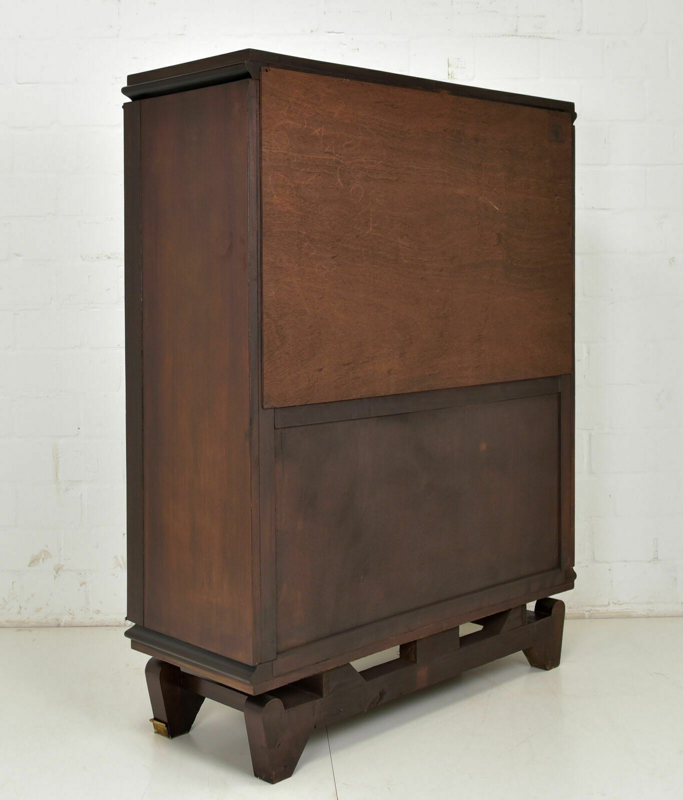 4409.0 Antique! Display Cabinet Restored Jules Leleu Art Deco Bar Cabinet Mahogany France photo