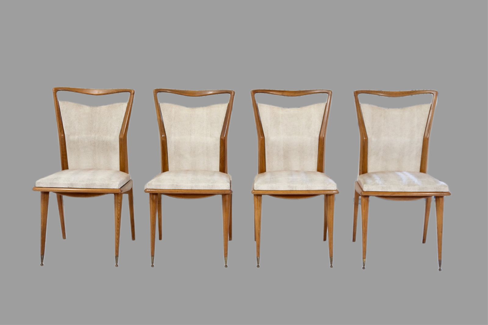 Set Of 4 French Mid Century Modern Teak Dining Chairs With Sculpted Brass Sabots photo furniture