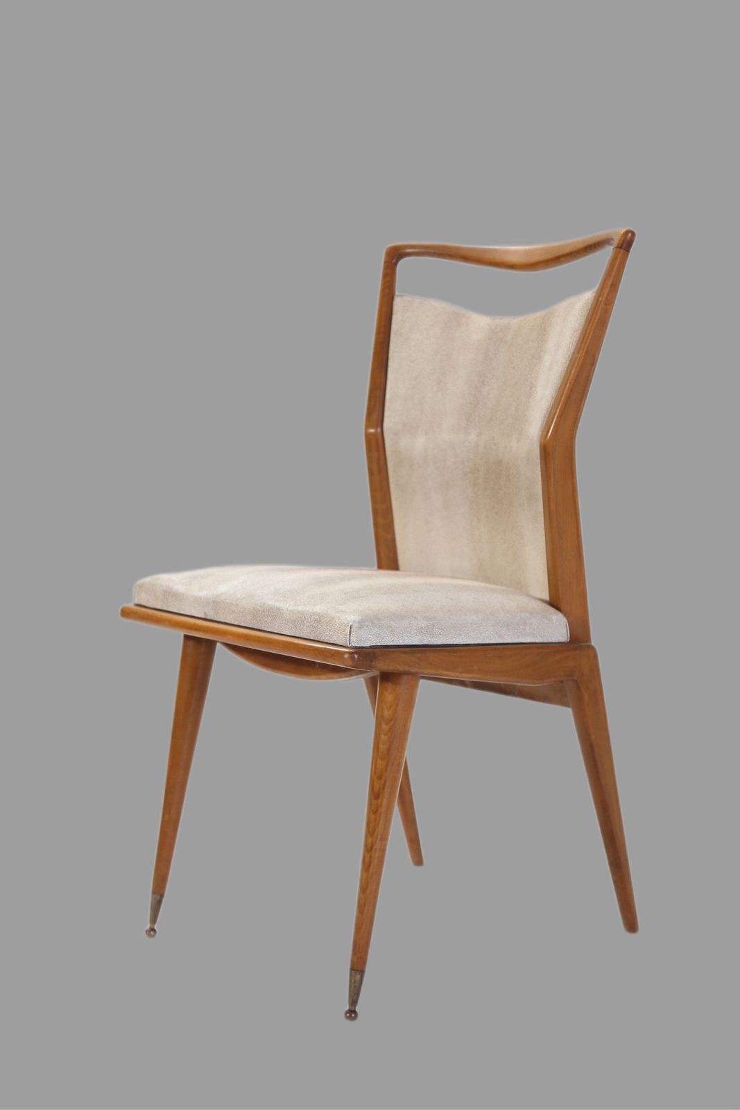 Furniture Set Of 4 French Mid Century Modern Teak Dining Chairs With Sculpted Brass Sabots photo