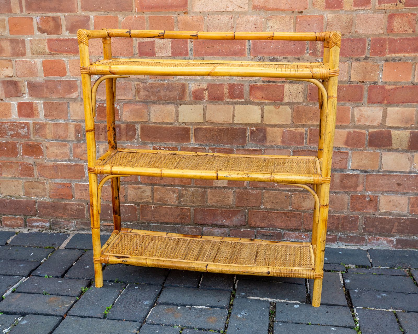 Furniture Boho Chic Bamboo Shelves 1970s Mcm Italian Dal Vera Freestanding Bookcase Mid Century Rattan Bohemian Blonde Three Tier Shelving Unit photo