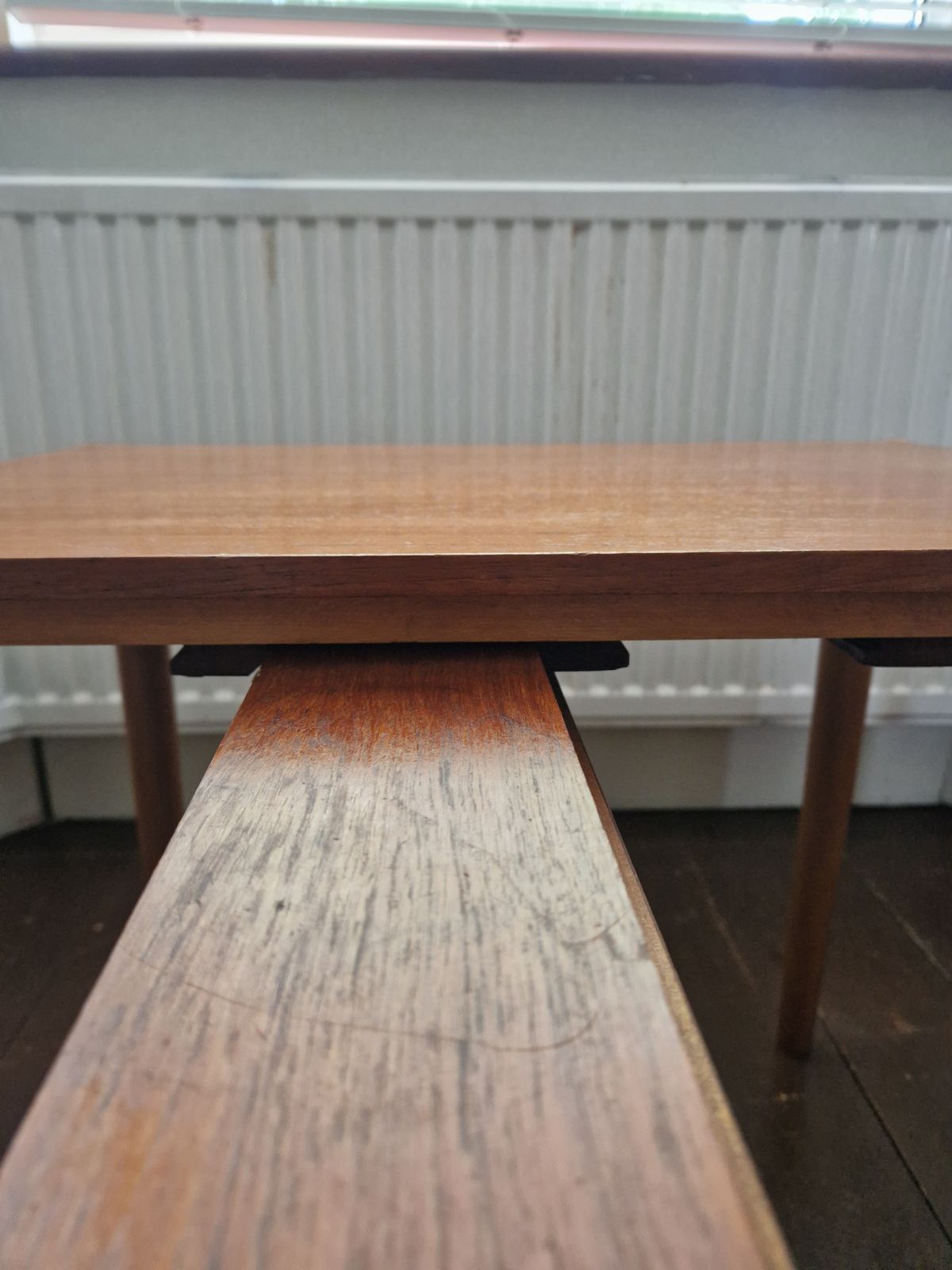 photo for sale Mid Century Set Of X3 Side Tables, 1 Rectangle & 2 Round Shapes