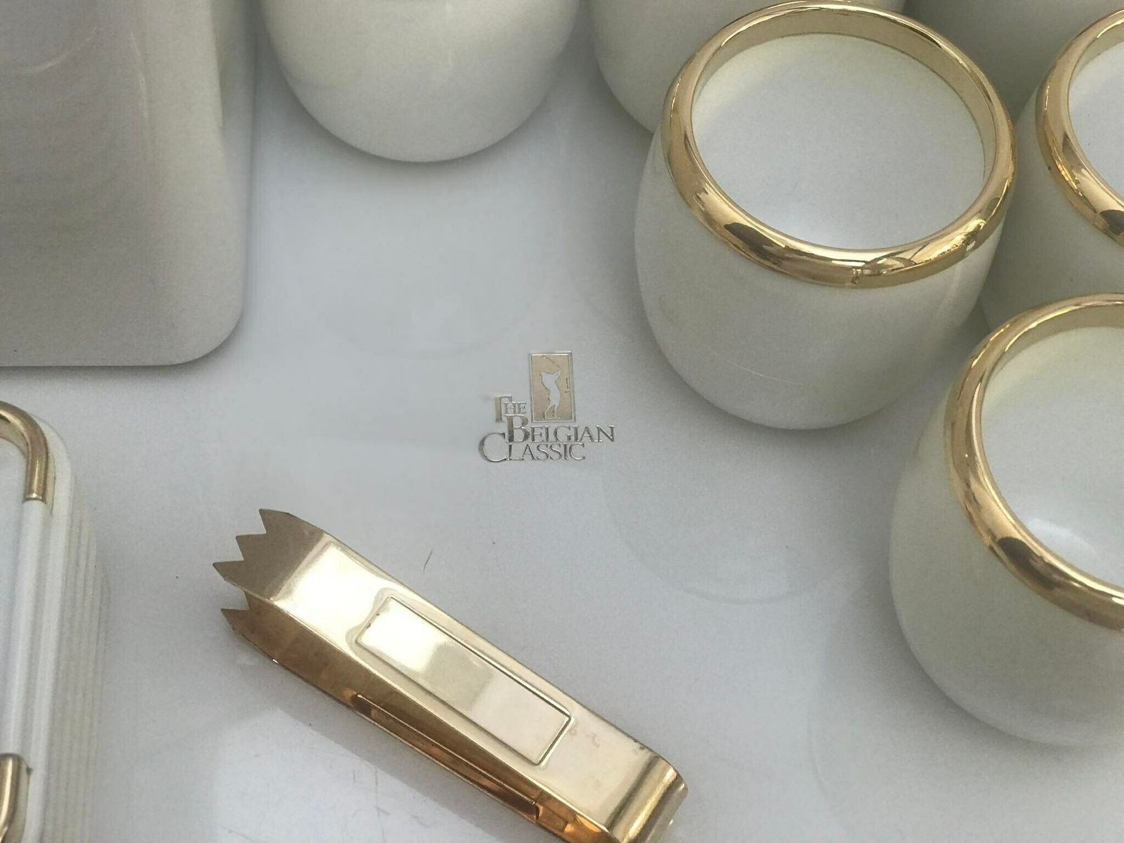 Hans Turnwald Collection 1970s Hollywood Regency Ice Bucket And 6 Coasters Bucket, Gold Wine Cooler Made In Germany, Bar Accessories photo vintage