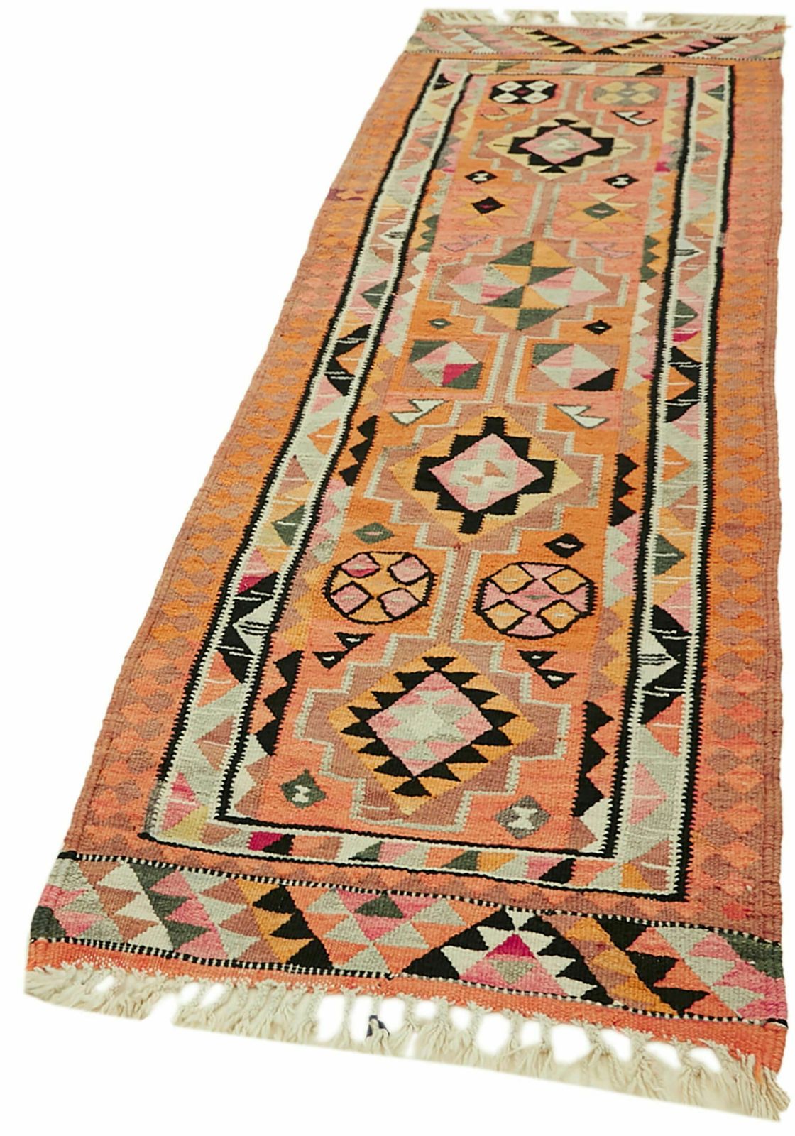 Handmade Multicolor Boho Runner Kilim Rug 304 Cm X 94 Cm photo for sale