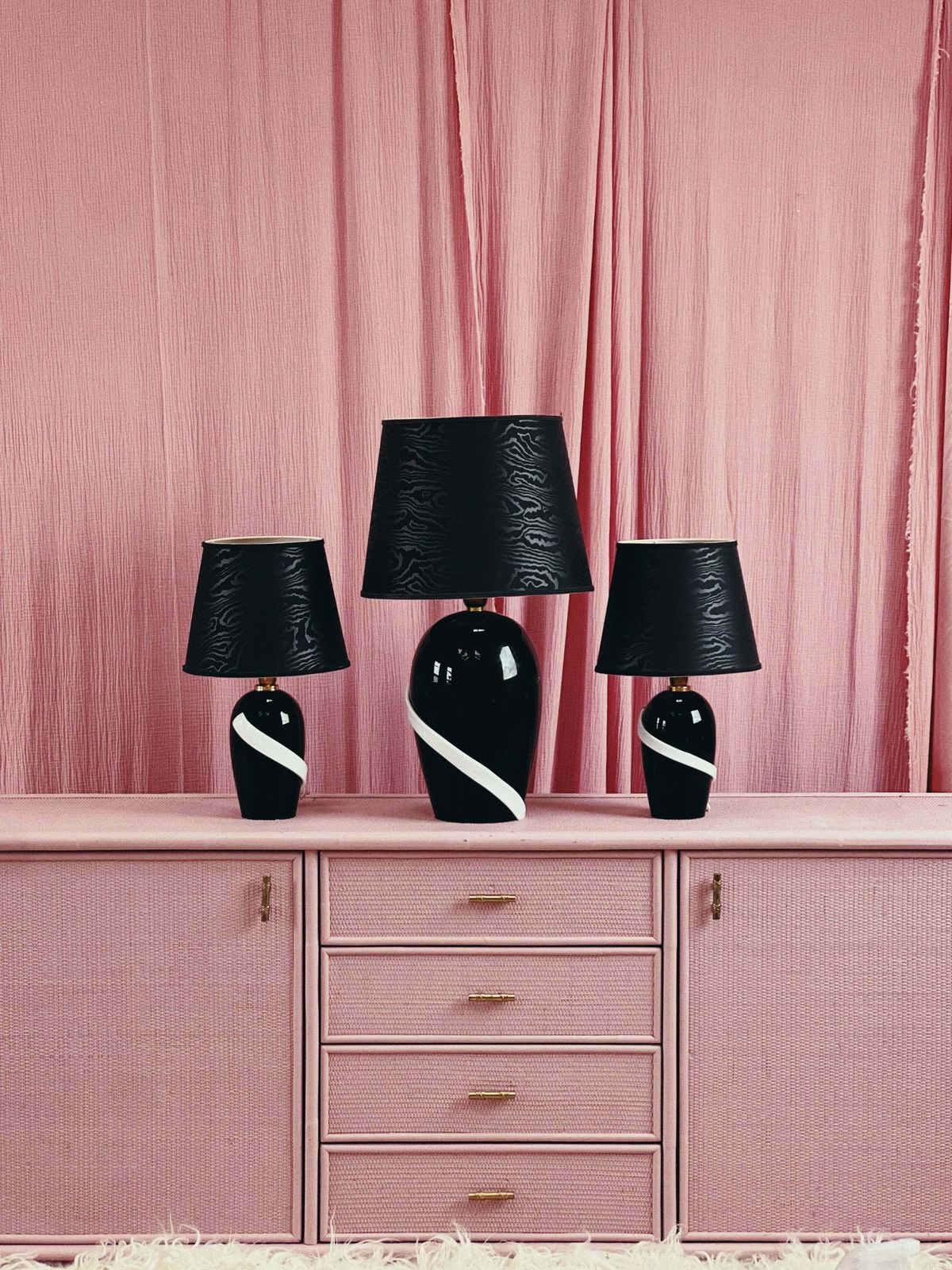 Pair Of Murano Black And White Ribbon Effect Lamps 1980s photo furniture