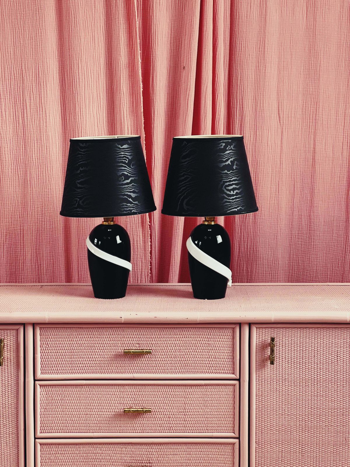 Pair Of Murano Black And White Ribbon Effect Lamps 1980s photo for sale
