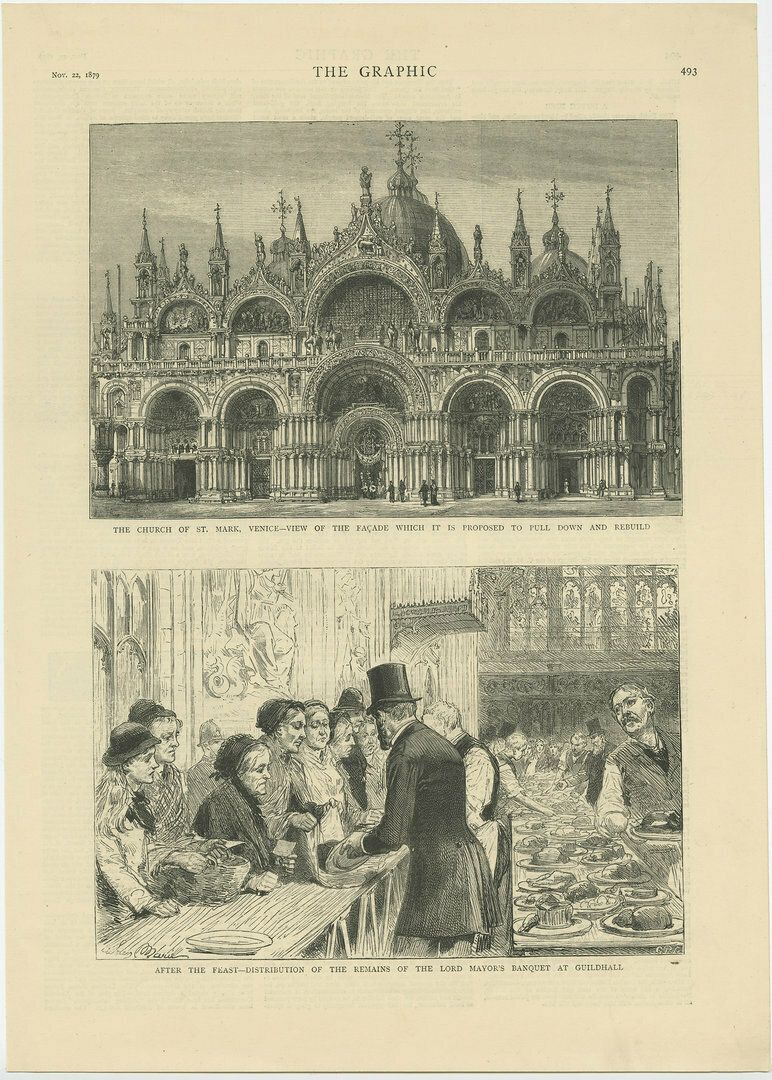 Antique Print Of The Church Of St. Mark And Lord Mayor's Banquet