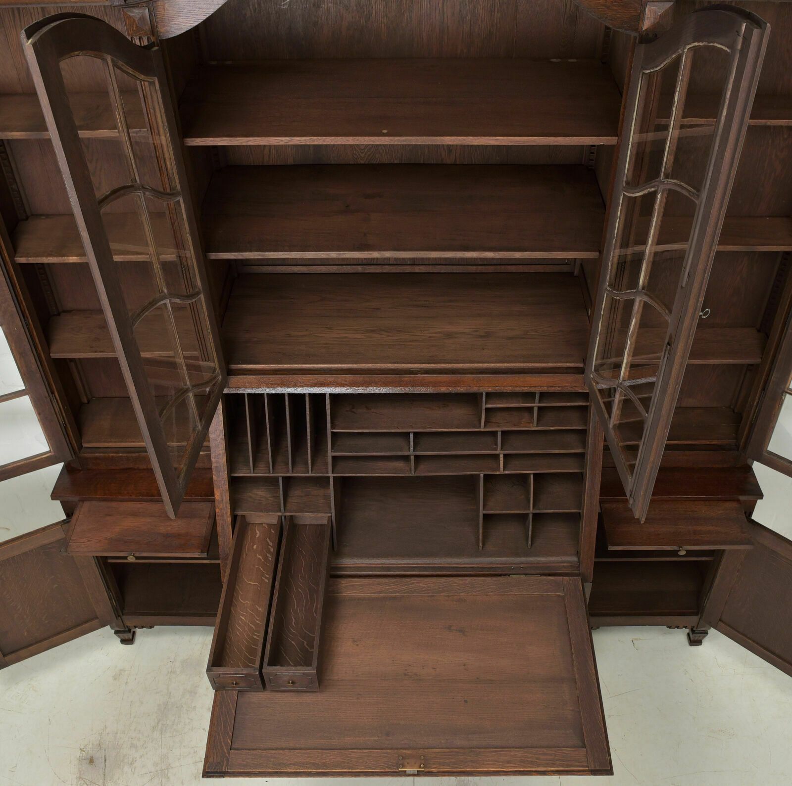Antique! Large Display Cabinet With Secretary, Restored Oak Bookcase photo 3372.0