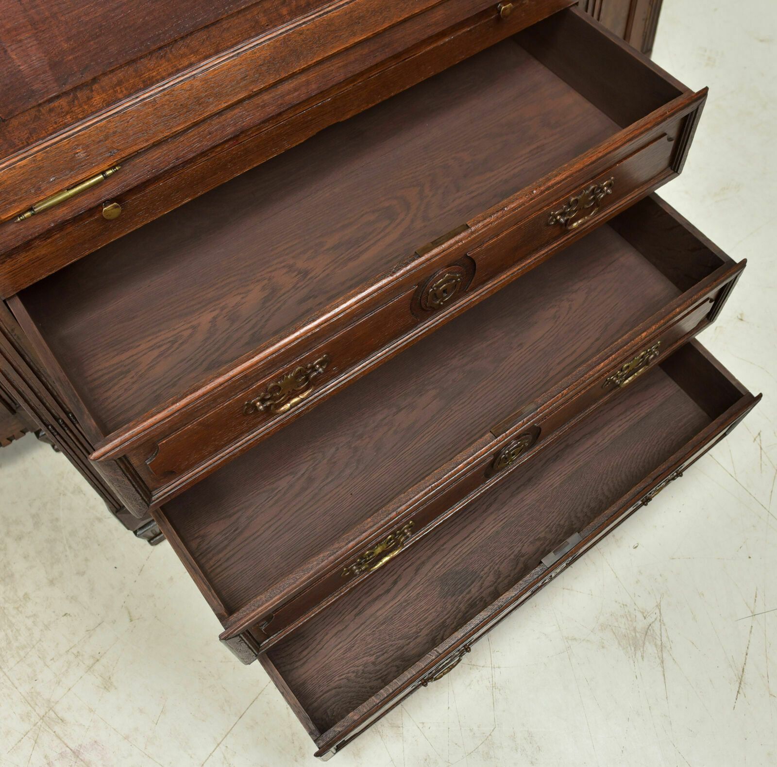 Antique! Large Display Cabinet With Secretary, Restored Oak Bookcase photo vintage