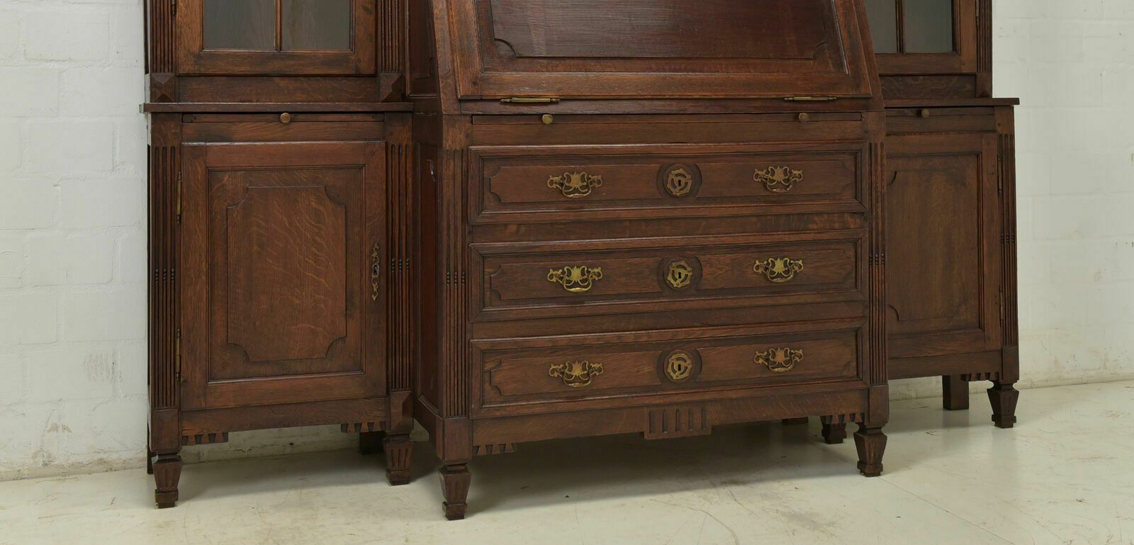 photo for sale Antique! Large Display Cabinet With Secretary, Restored Oak Bookcase