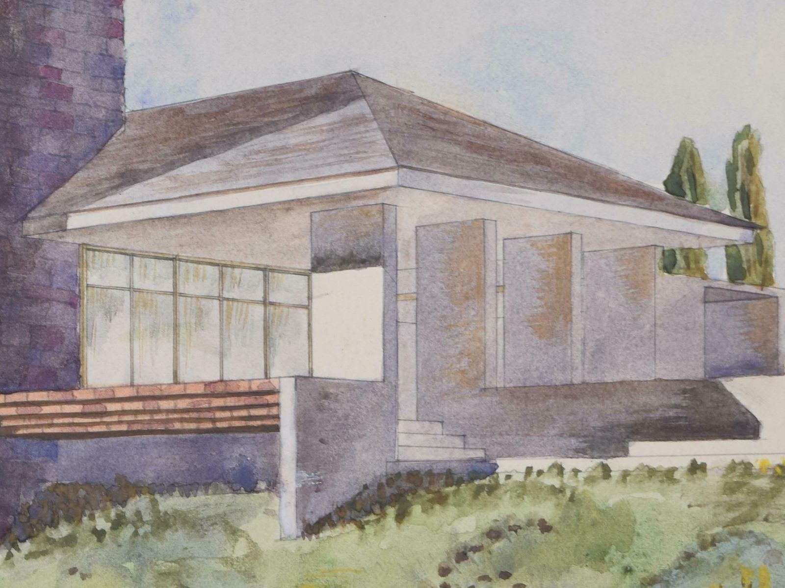 S Clapham Modernist Beach House Architectural Design Watercolour Drawing By S Clapham photo Art
