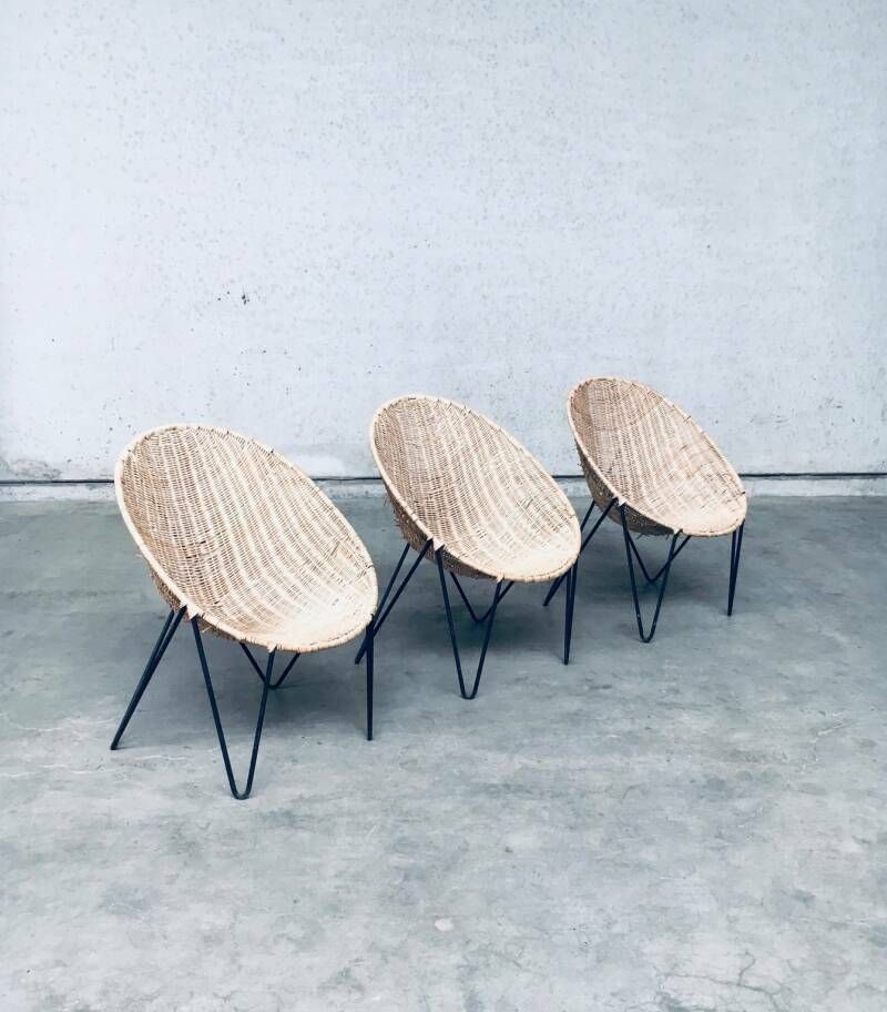 Mid Century Modern Design Eiermandje Rieten Stoelen, Set, Italië Ca. Jaren 1950 photo furniture