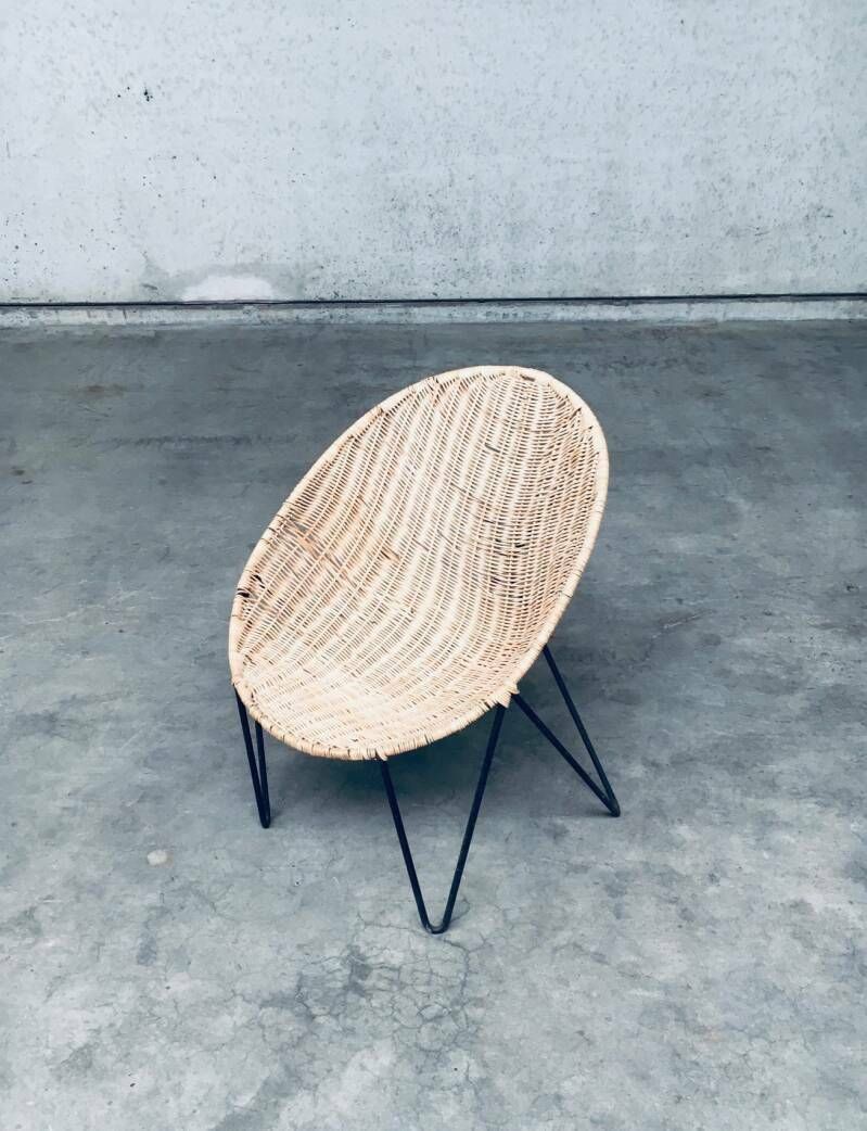 photo buy Midcentury Modern Design Egg Basket Wicker Chair Set, Italy 1950's