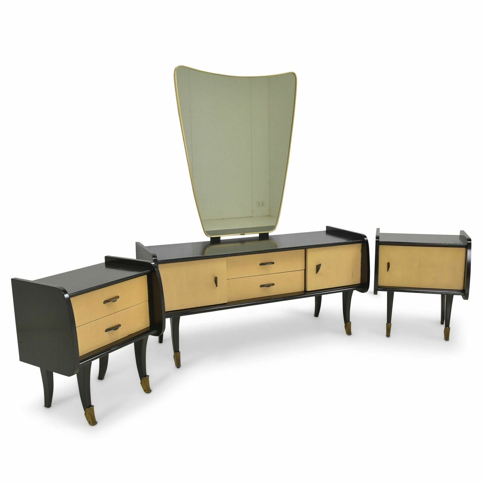 Retro! Rockabilly Bedroom Ensemble Mirror Chest Of Drawers And Bedside Tables Black