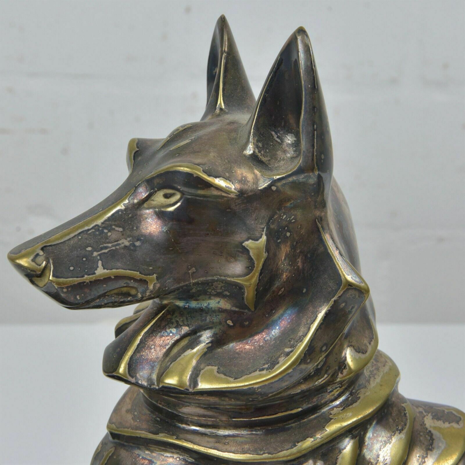 photo for sale Antique! Bronze Sculpture Silver Plated German Shepherd Dog Petrilly Marble Art Deco