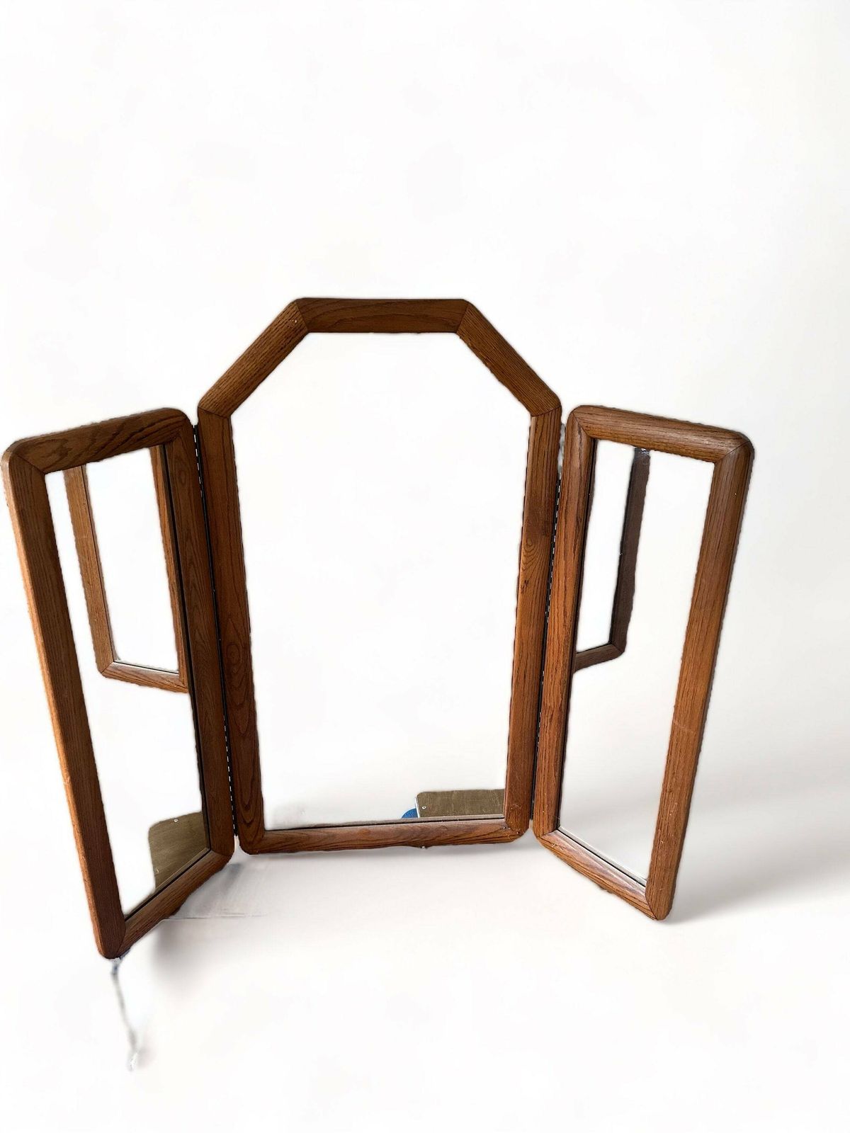 1970s Tri Fold Oak Surround Mirror Floor Standing Or Wall Mounted photo Home Decor