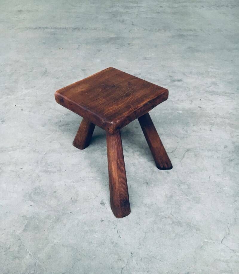 Driepoot Bijzettafel / Kruk Van Eiken, België, Ca. Jaren 1950 photo Meubels