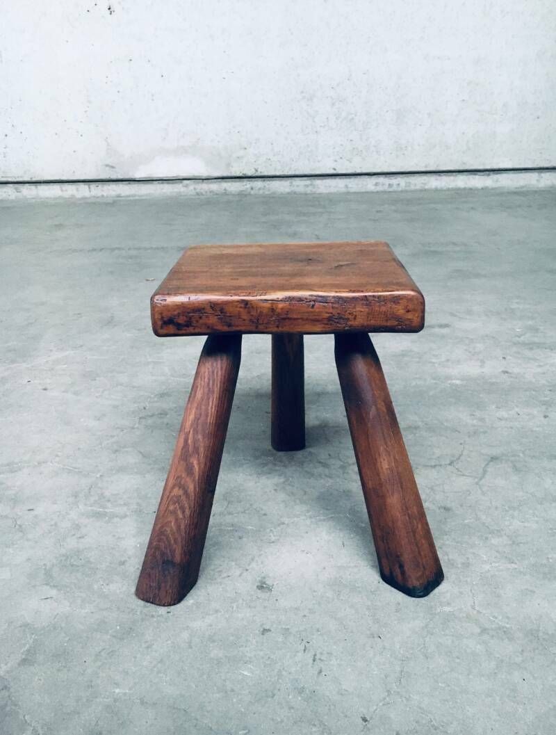 Driepoot Bijzettafel / Kruk Van Eiken, België, Ca. Jaren 1950 photo vinterior