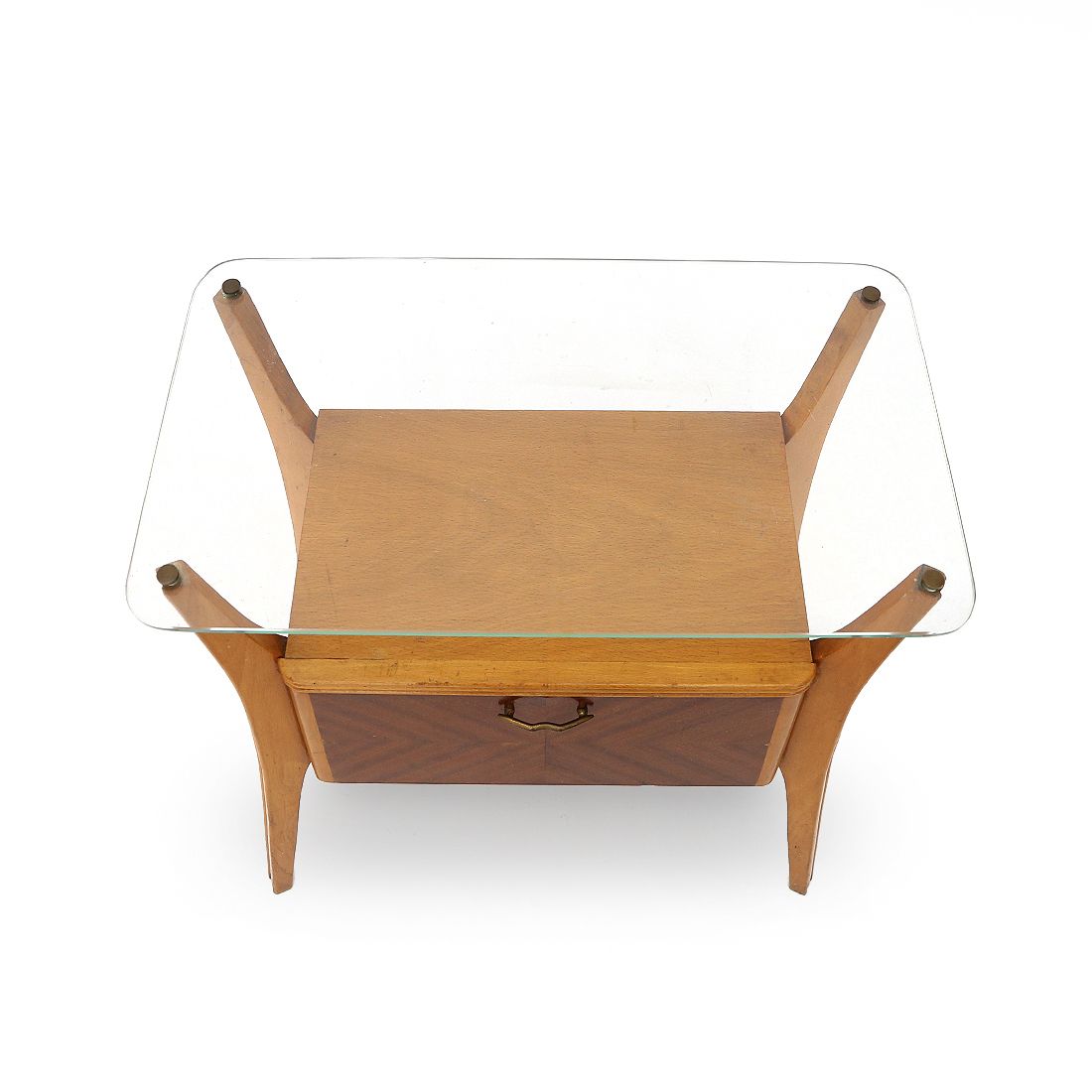 Pair Of Wooden Bedside Tables With Glass Top, 1950s photo vinterior