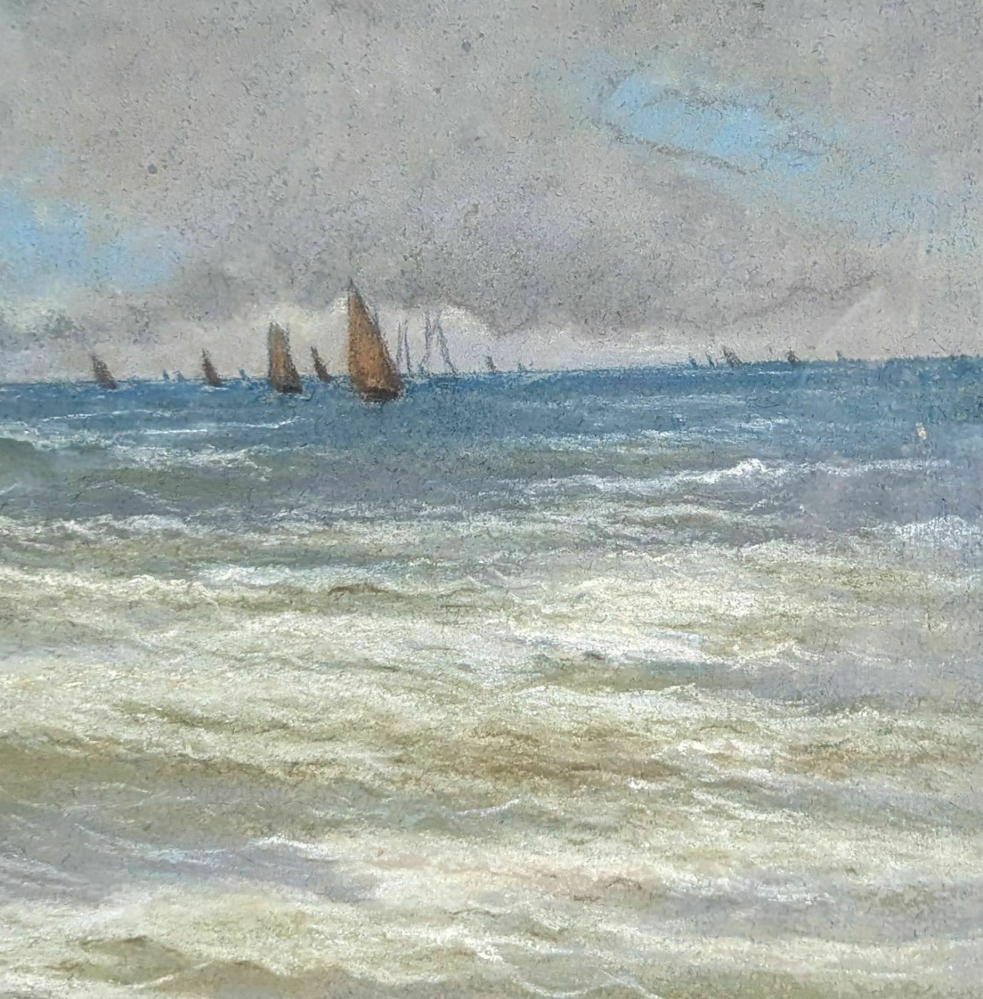Pastel Drawing Marine Illustrations With Sailboats Late 19th Century photo Art