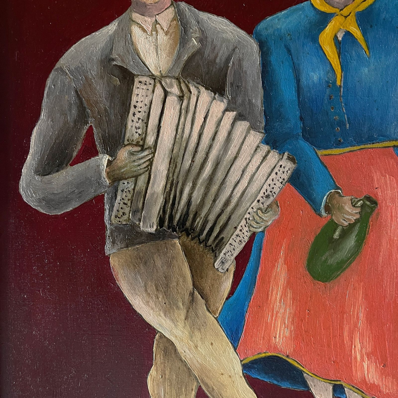 Diptych Paintings In The Style Of Naive Art, Oil, Hardboard, Oto Dobovišek, Yugoslavia 1970s Set Of 2 Folk Art photo for sale