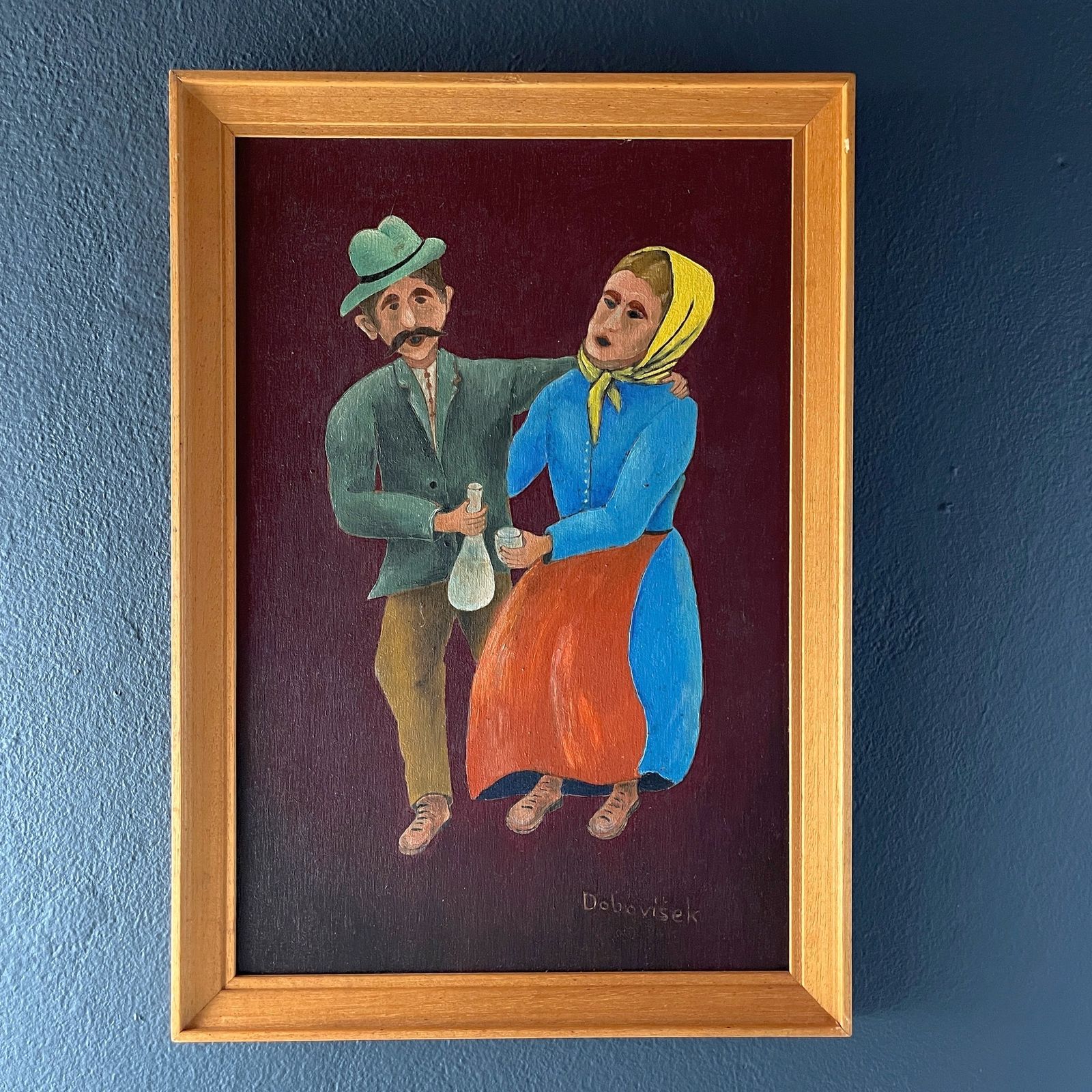 Diptych Paintings In The Style Of Naive Art, Oil, Hardboard, Oto Dobovišek, Yugoslavia 1970s Set Of 2 Folk Art photo 790.0