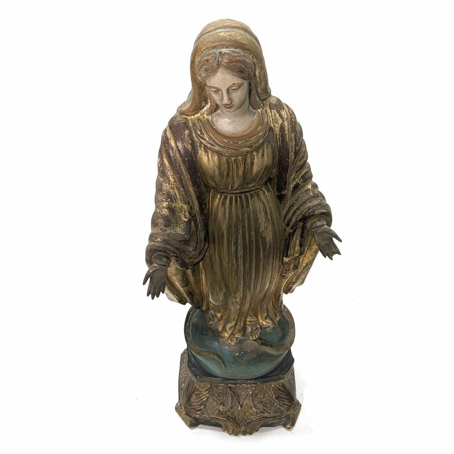 Sculpture Of The Virgin In 19th Century Terracotta Gilded With Gold photo vintage